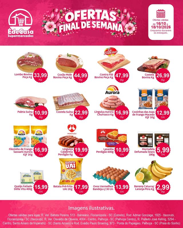 Arte das Ofertas do Final de Semana com carnes e mercearia